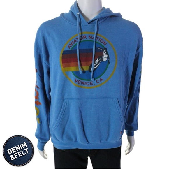 AVIATOR NATION UNISEX LOGO RELAXED PULLOVER HOODIE IN COBALT | EUC!!🌈🩵 - Picture 3 of 16